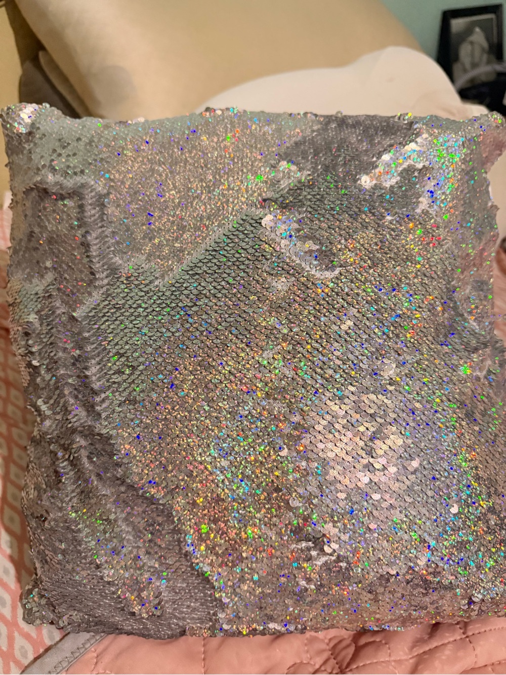 Sequin Sparkle Pillow Silver Holographic
